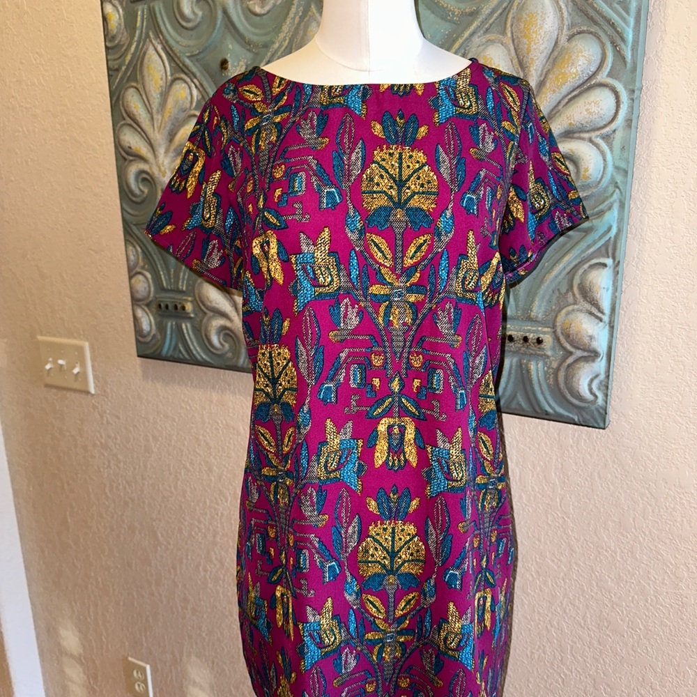 Braeve Womens XS Dress Purple Pullover Short Sleeve Floral Woven Geometric